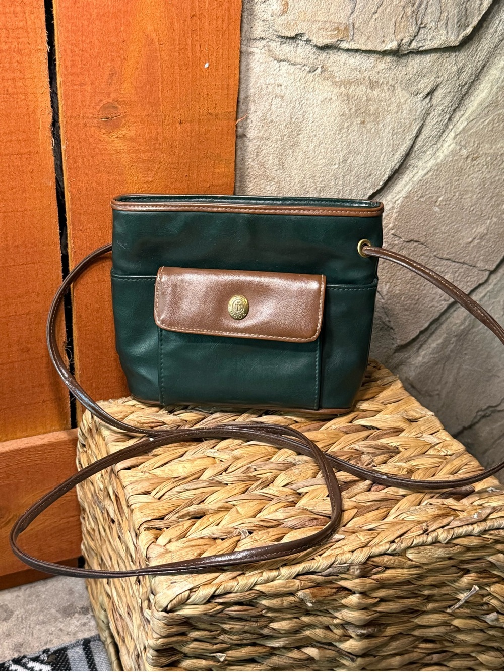 Vintage J.G. Hook Leather Green and Brown Crossbody Bag
